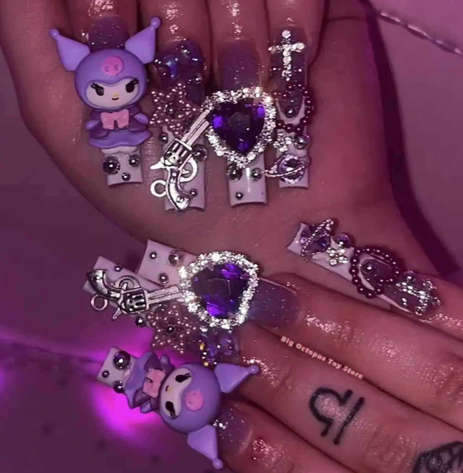Xxxl Rectangle, Fake Nails 3D Hello KITTY Pink Diamond Strong, Long Nails