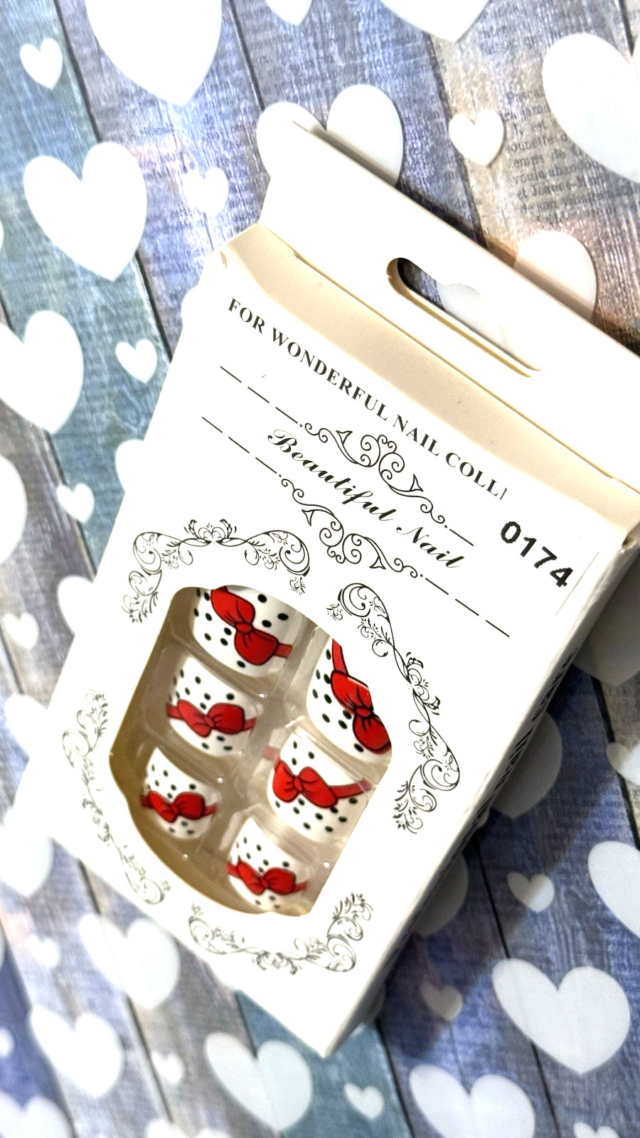 For Wonderful Nail Collection WHITE with BLACK POLKA DOTS RED BOW Fake Toe Nails