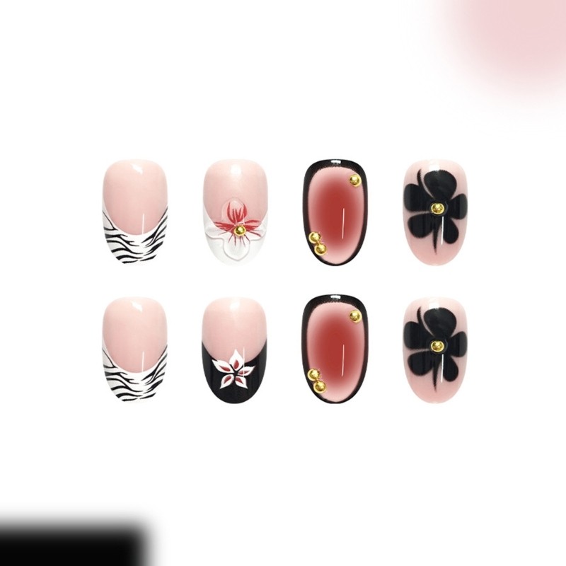 Pack of 24 Short Artificial Nail Oval Leopard Short Glossy Nail Art Manicure