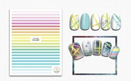 Nail Art 3D Decal Stickers Rainbow Lines Various Colored Lines CA032
