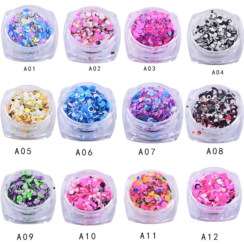 12 Colors Round Nail Glitter Flakes 1/2/3mm 3D Sequins Paillette Decor DIY Tips