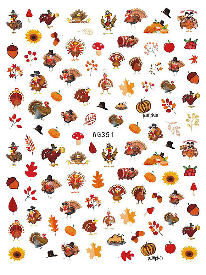 Turkey Thanksgiving Pumpkin Nail Decal Sticker Autumn Leaf Maple Fruit Stickers