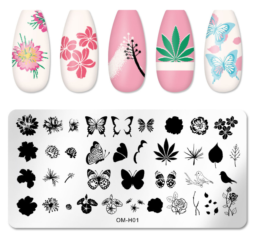 Marijuana Butterfly Rose Floral Plates Nail Art Stamp Templates Stainless Steel