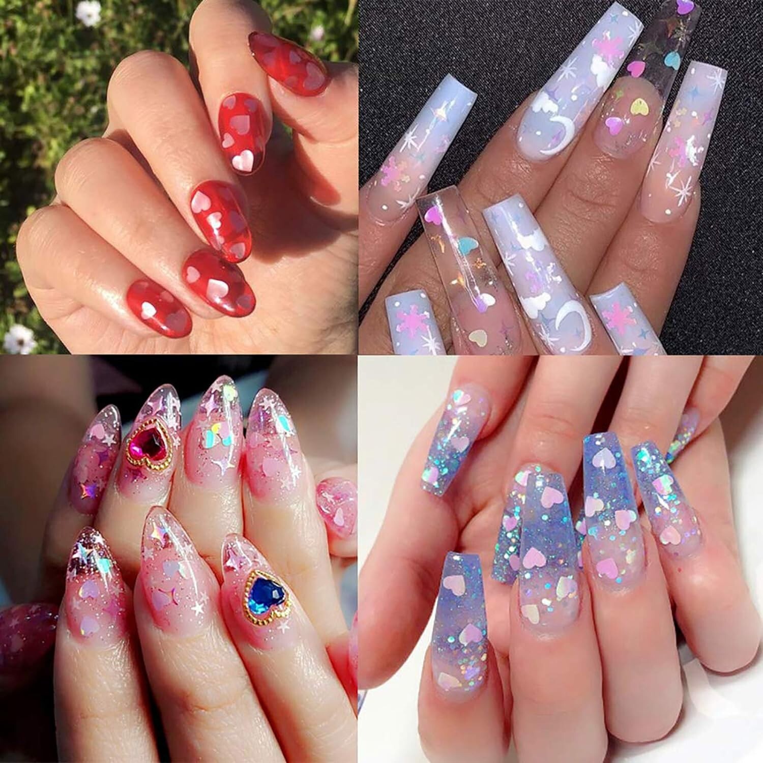 12 Grid 3D Love Heart Nail Art Glitter Holographic Laser Chunky Face Body Tattoo