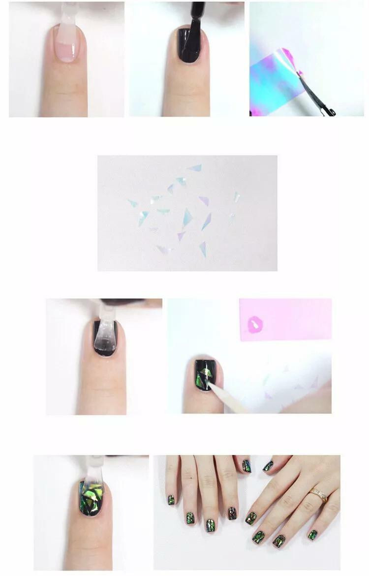 Broken Glass Nail Foil Effect Stickers Shattered Holographic Angel Paper Wraps