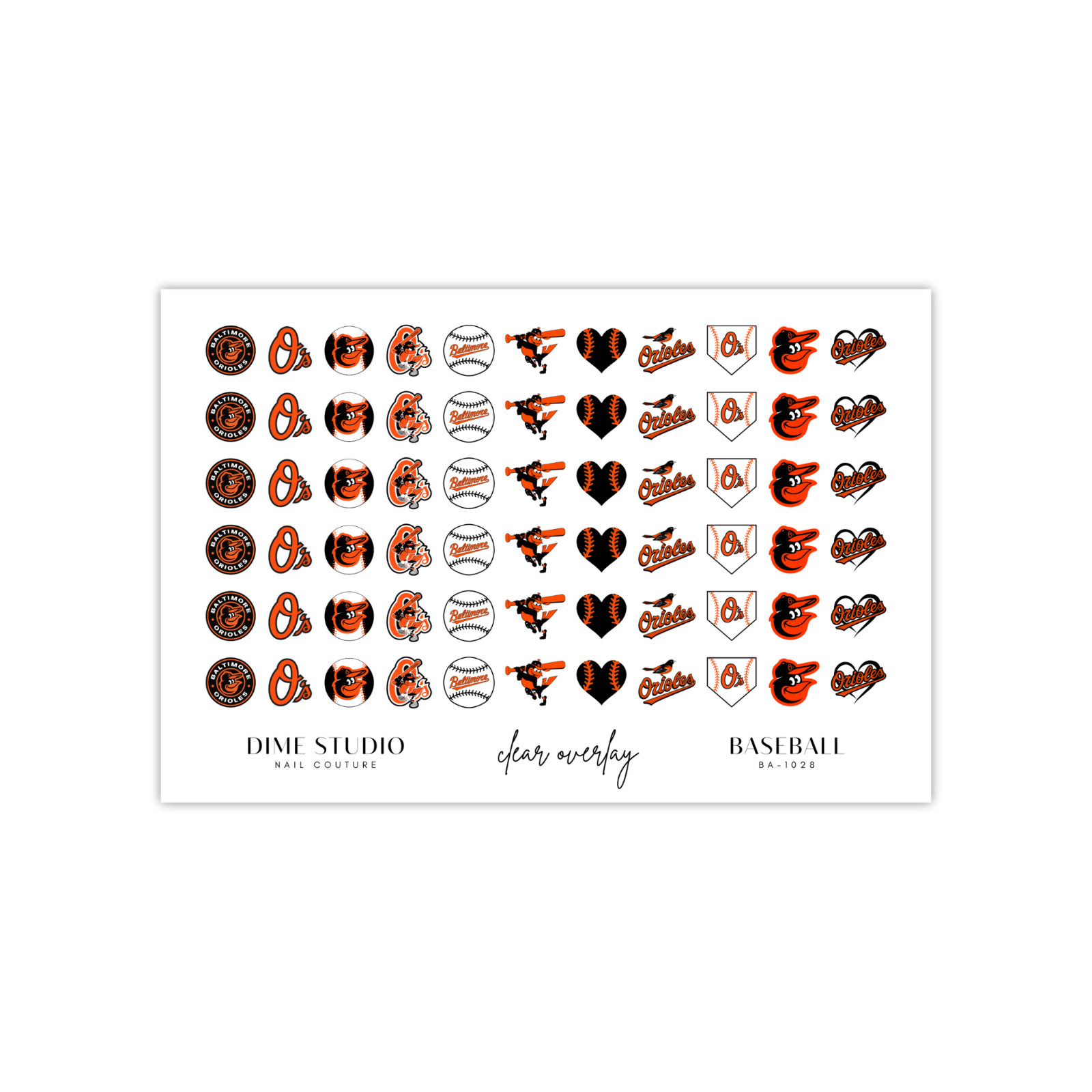 Baltimore Orioles Baseball Nail Decals Water Transfer Clear Overlay