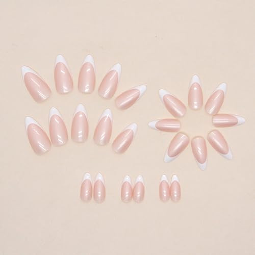 French Tip Press on Nails Medium Almond Fake Nails Press ons with Style-21