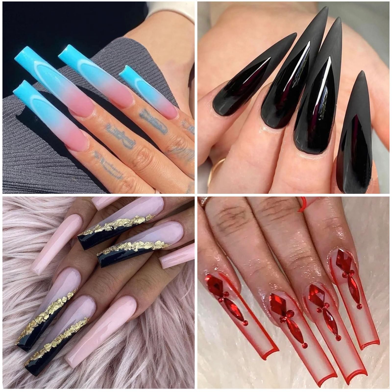 ANIS·KEBBR Clear Extra Long Acrylic False Nail Tips 12 Sizes For Salon DIY Ma…