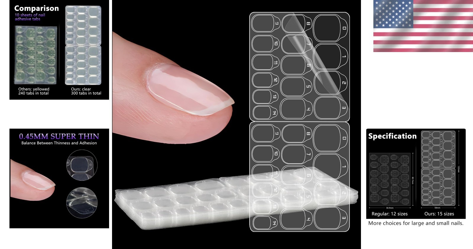 300 Pcs Eco-Friendly Nail Adhesive Tabs – Easy Application for All Sizes