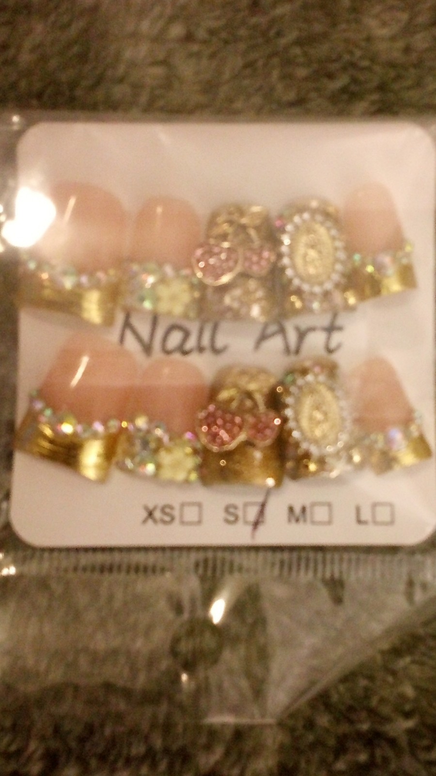 3D Shiny Press-On Nails Pink Gold Short Square Pre-Designed Full Cover Y15