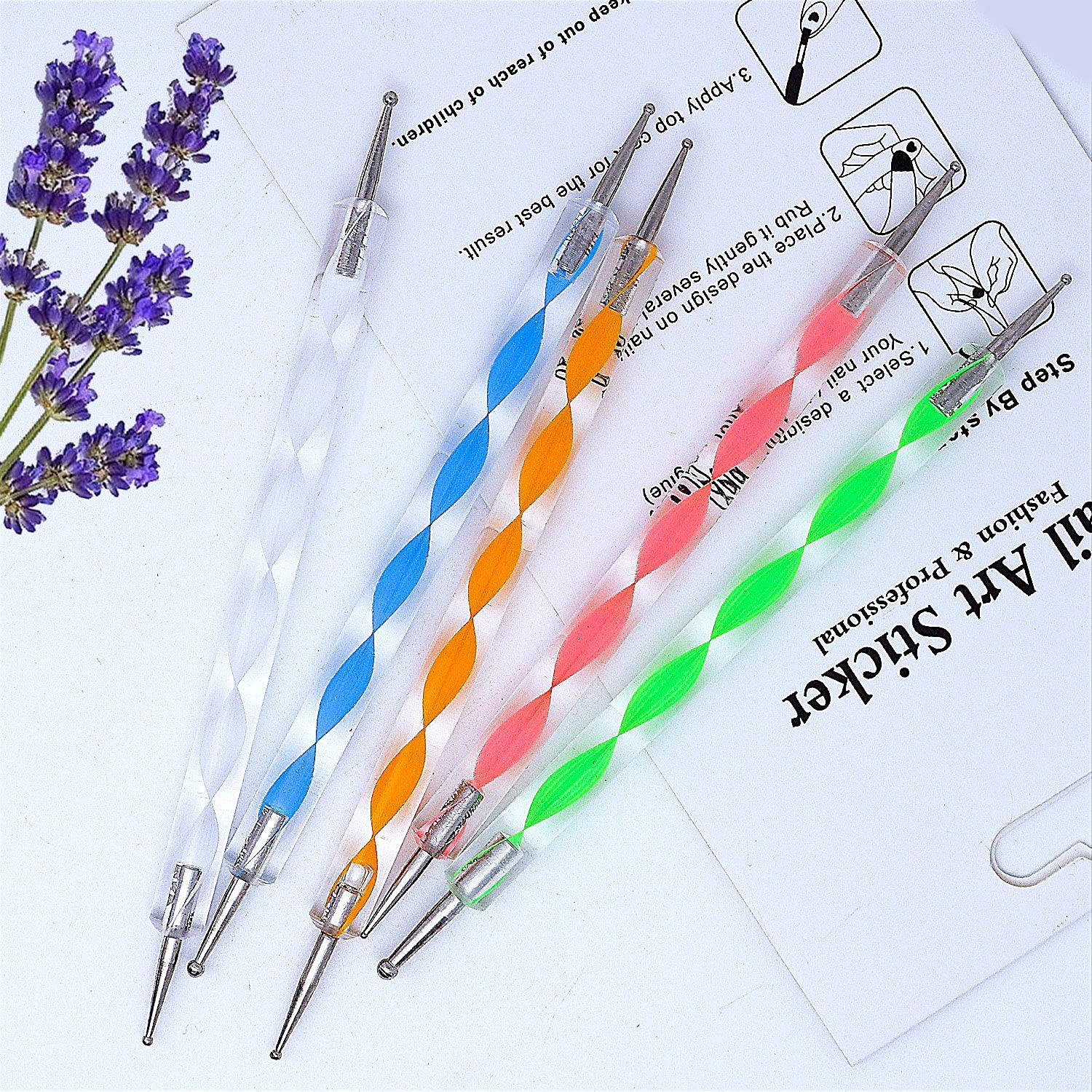 20Pcs Nail Art Design Tools, 15Pcs Brushes Kit with 5Pcs Dotting Pens, PINK