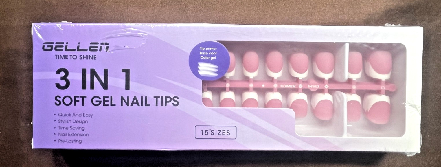 Gellen 3 in 1 Soft Gel Nail Tips 15 Sizes Press On French Tips New Sealed
