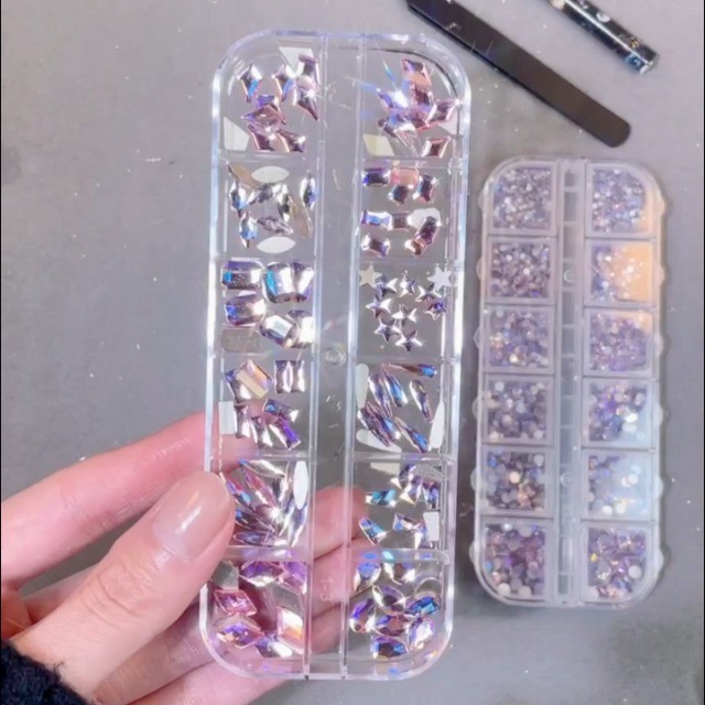 3D Nail Rhinestones 1600pcs – Multi Shape Pink AB Gems, Flat Back for Nail Art &