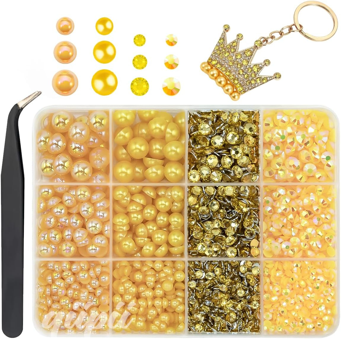 Orange Yellow 3Mm-8Mm Flatback Pearls and Rhinestones for Bedazzling Crafting Ha