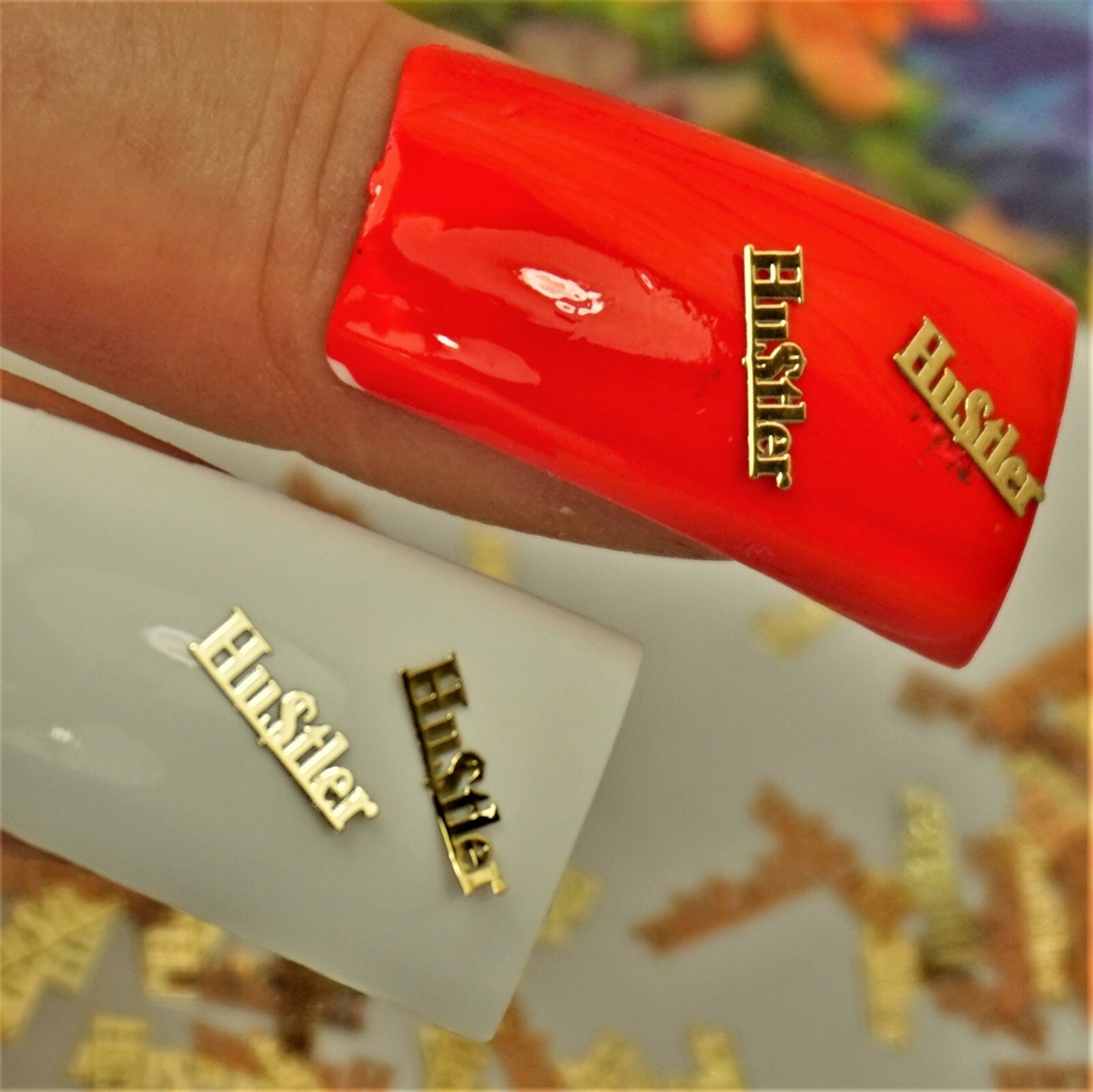 25 GOLD METAL “HUSTLER” NAIL CHARMS NAIL DECALS SMALL GIFT IN BOX FOR WOMEN