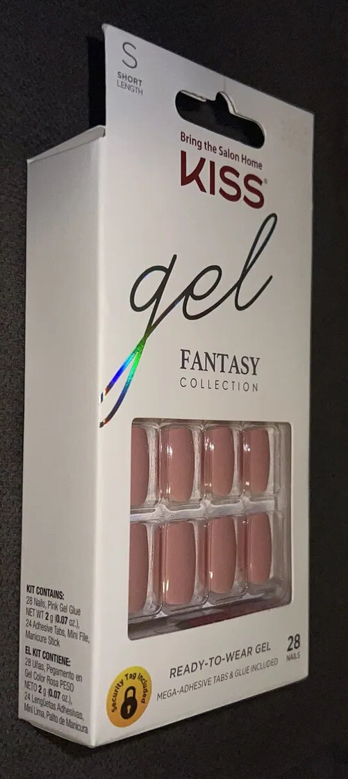 Kiss Nails Gel Look Fantasy Press Glue Manicure Short Length 28 CT Pink Smooth
