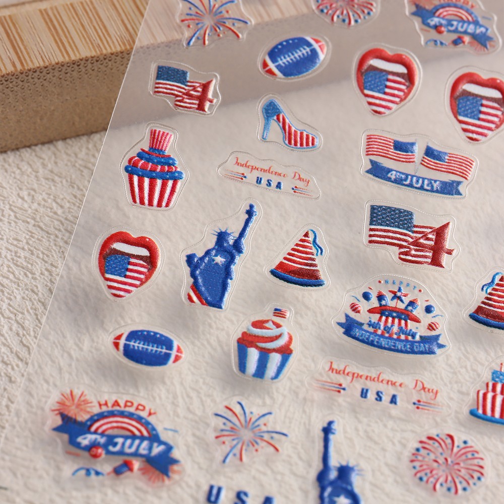 4th of July DIY Nail Stickers Independence Day Nail Art 3D American Flag Sticker