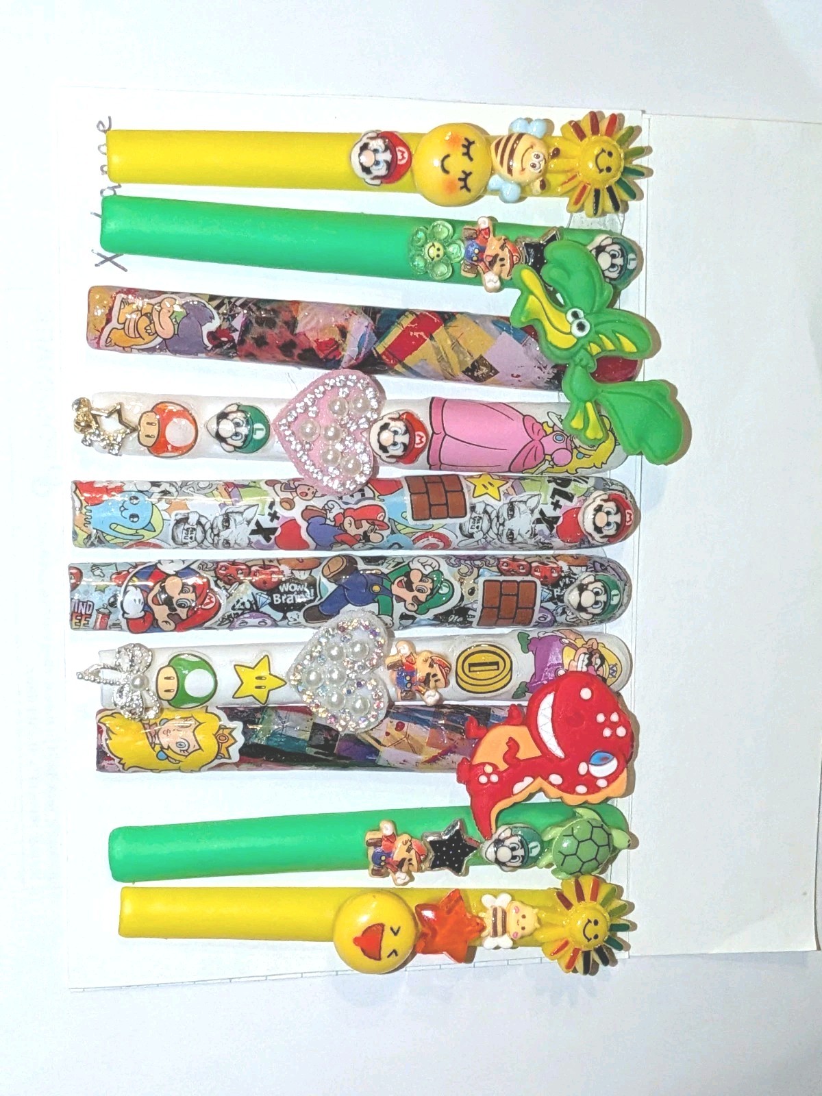 Bright Custom Super Mario Multicolor Decorative 6Xl Press On Nails Sz X-Large