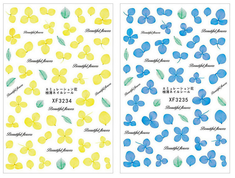 Nail Art 3D Stickers Design Decoration Tip Flowers Pink Yellow Purple Green NS36