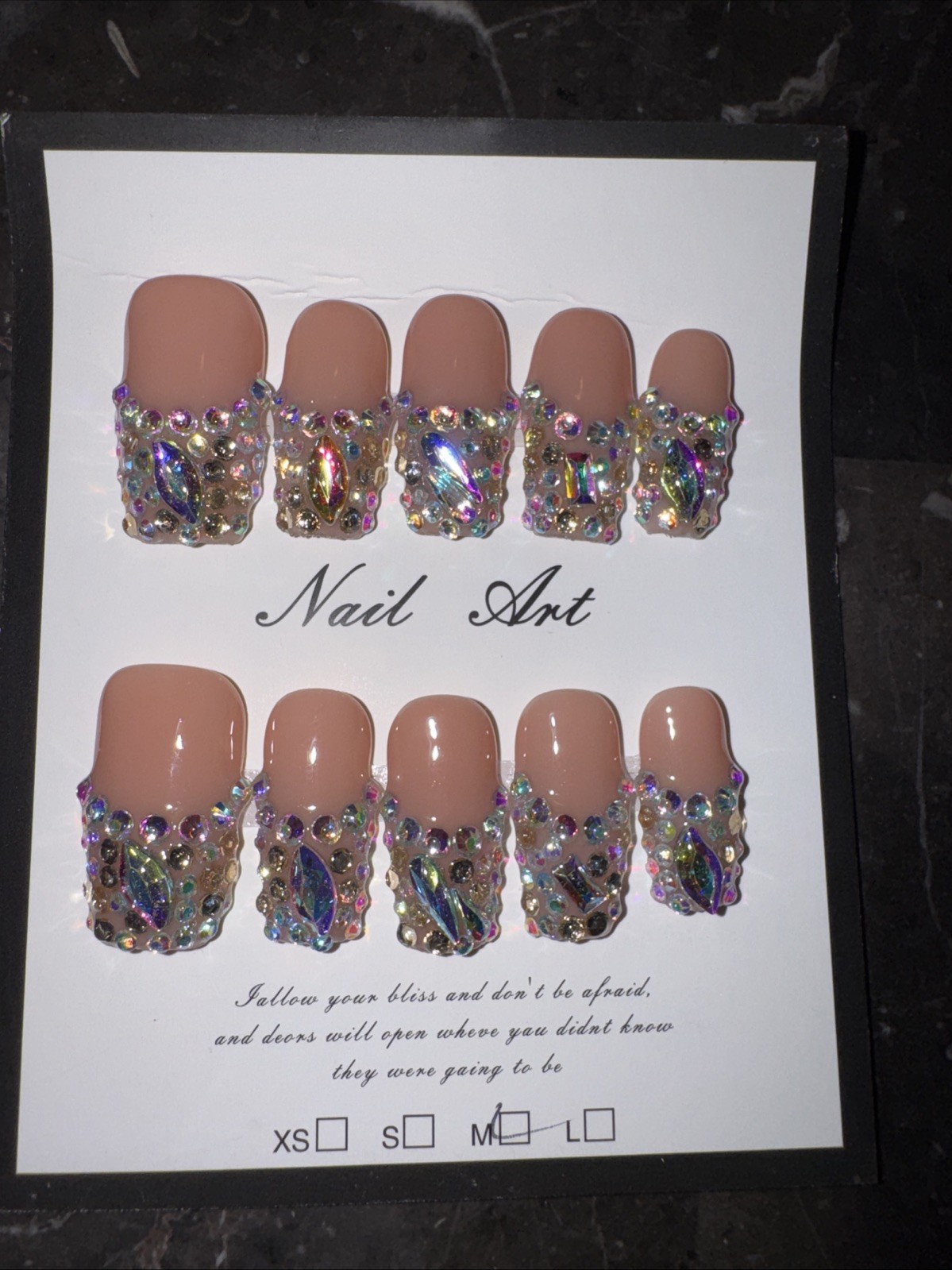 Handmade Glam Press On Nails Medium Square Rhinestone Set w/ Nail Kit Reusable