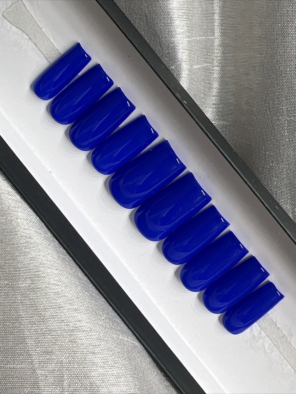 🫐 CUSTOM Gel Press On False Nails, BLUE SQUARE NAILS, 10p set M w/ FULL KIT
