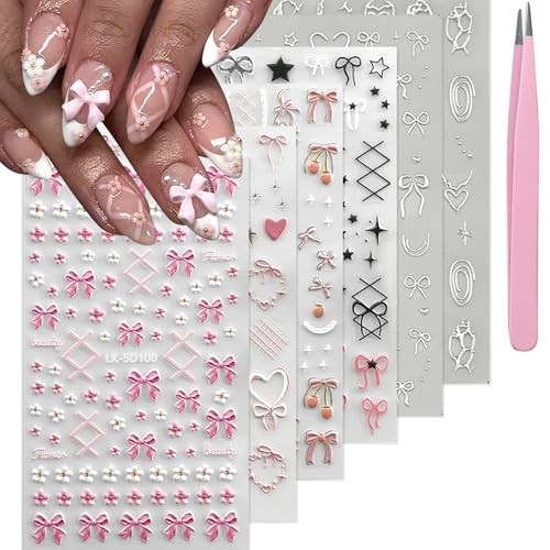 Bow Nail Art Stickers 5D Embossed Flower Nail Decals Spring Summer Colorful-01