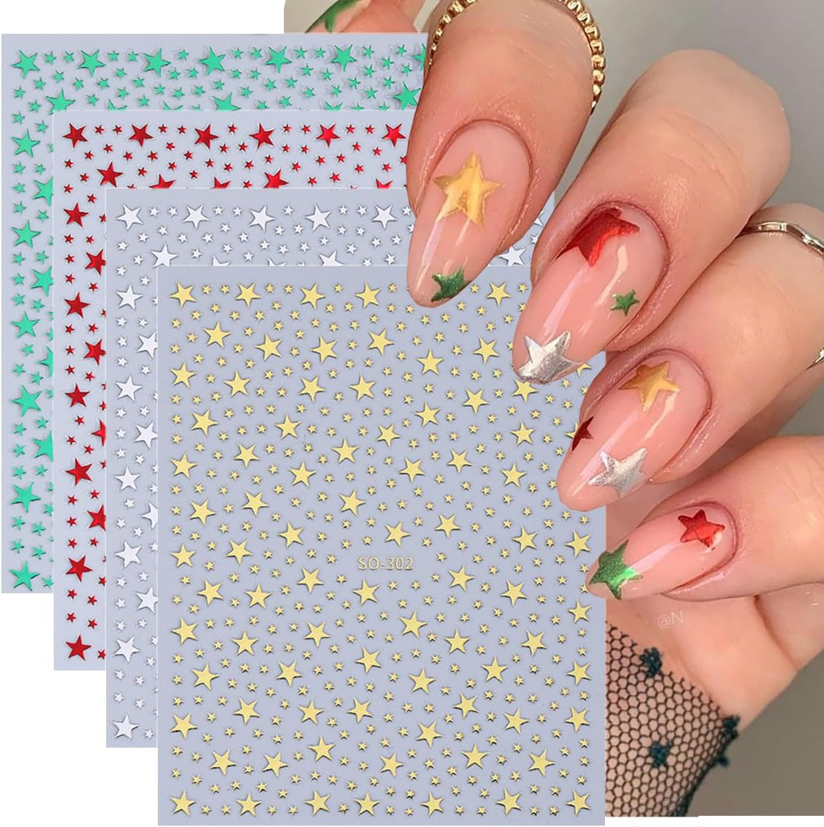 10 Sheets Star Nail Stickers for Nail Art 3D Self-Adhesive Shiny Pentagram Nail