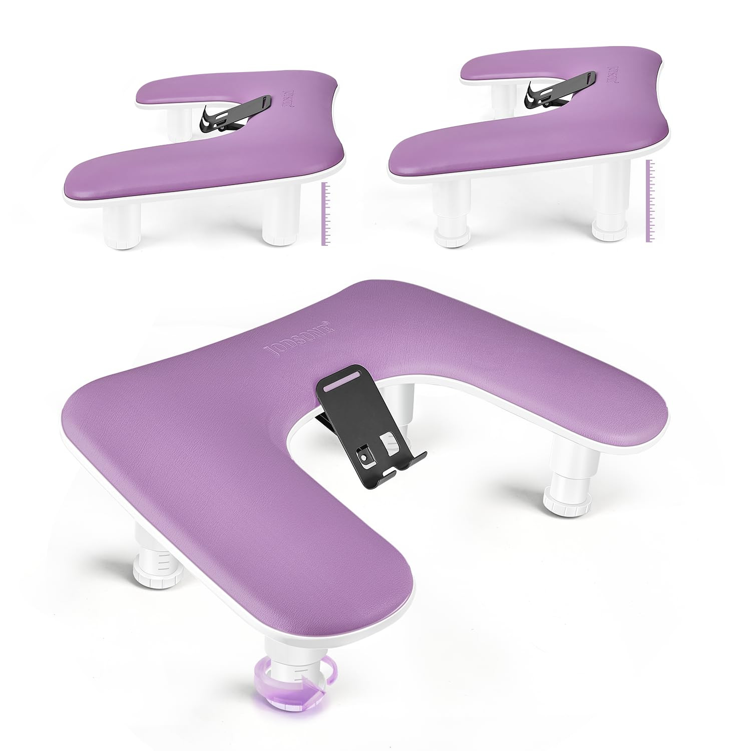 Purple U Shaped Manicure Arm Rest for Nails Tech with Rotating Phone Holder and