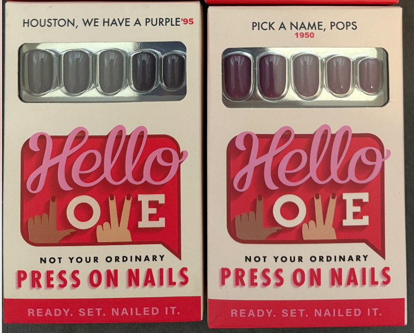 Hello Love ~~ Press On Nails ~~ Available in White Rainbow Purple Plaid French