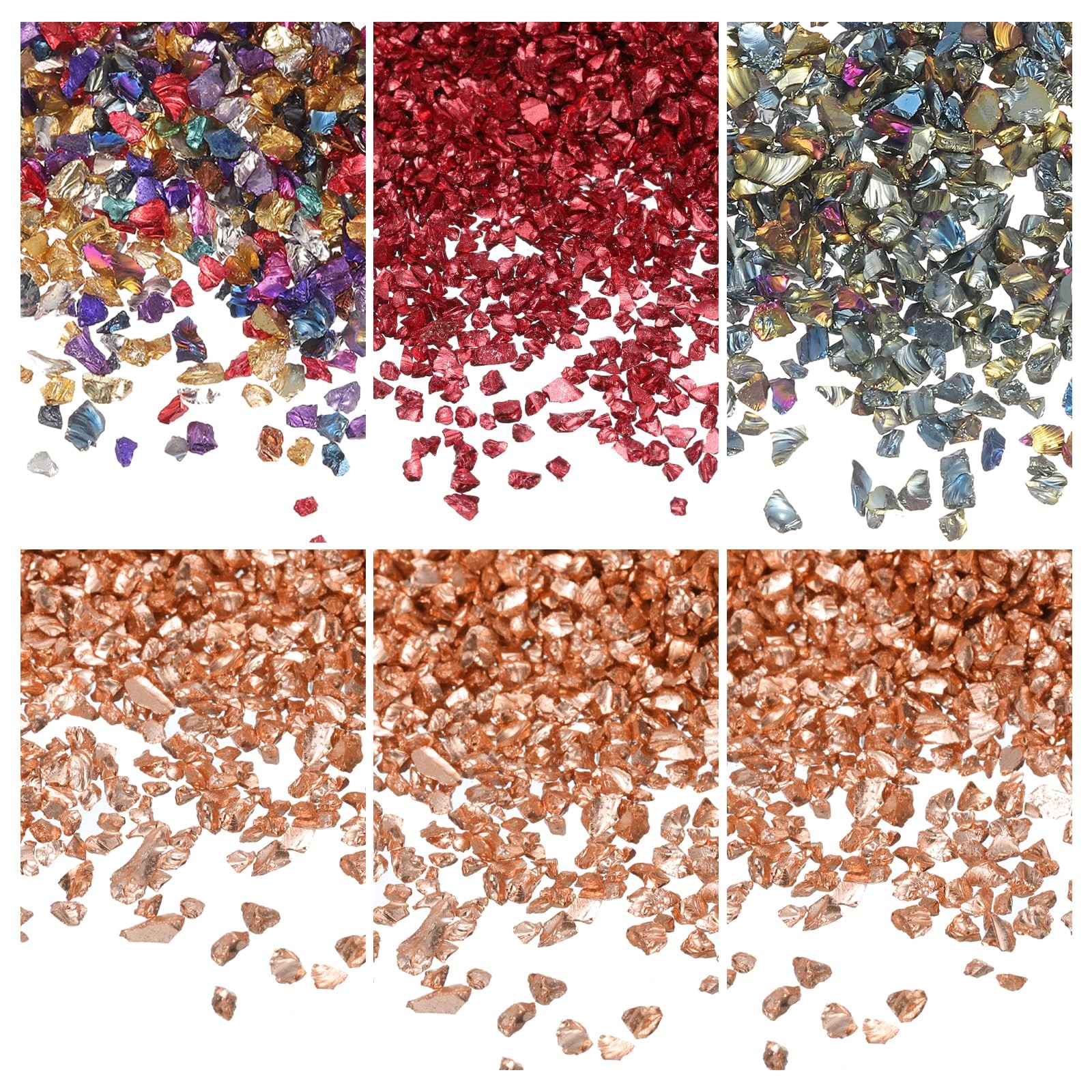 MECCANIXITY 26g Crushed Glass for Crafts, 2-4mm Metallic Irregular Glass Chip…
