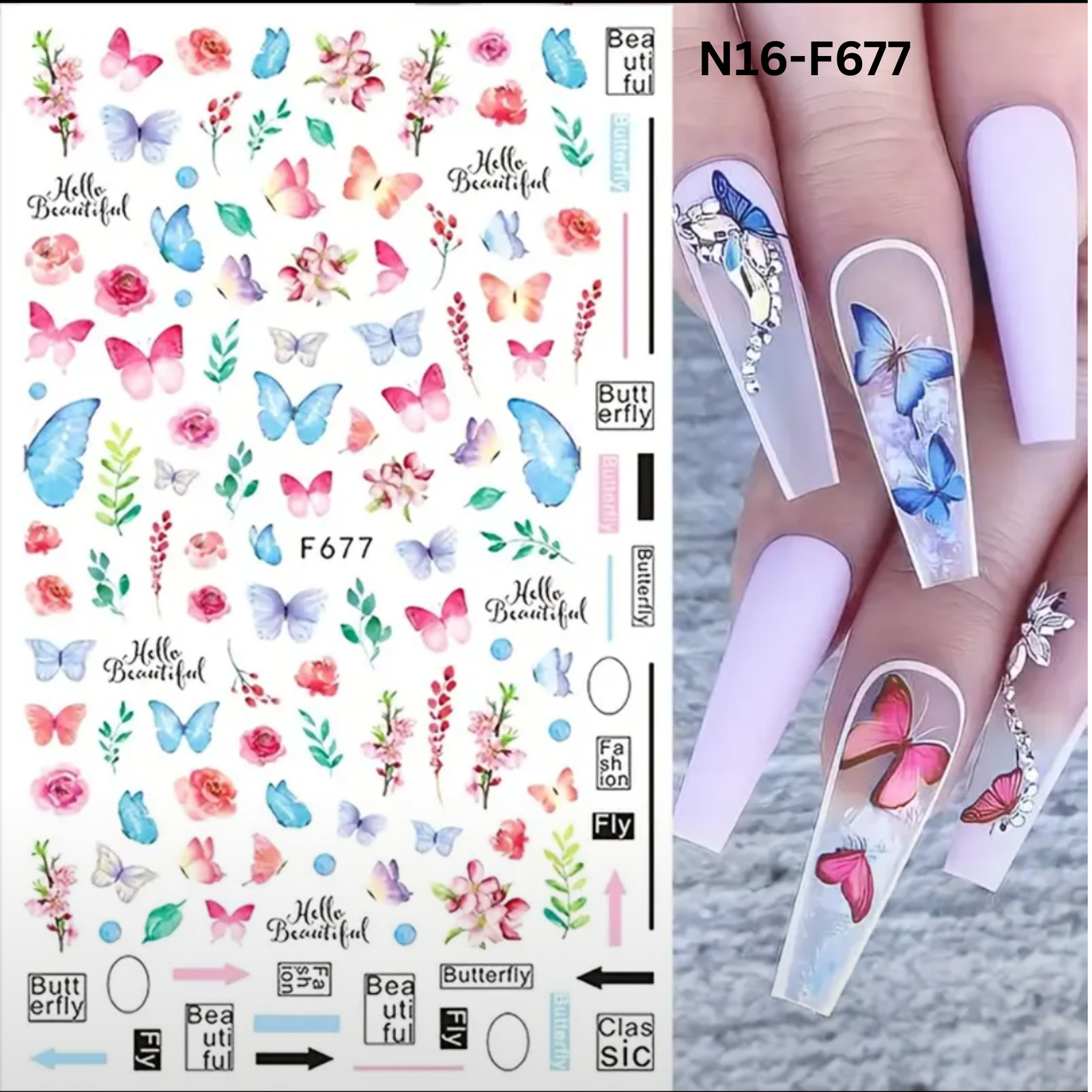 3D Butterfly Floral Nail Art Stickers, Spring Summer Decals for Manicure, Gel, D
