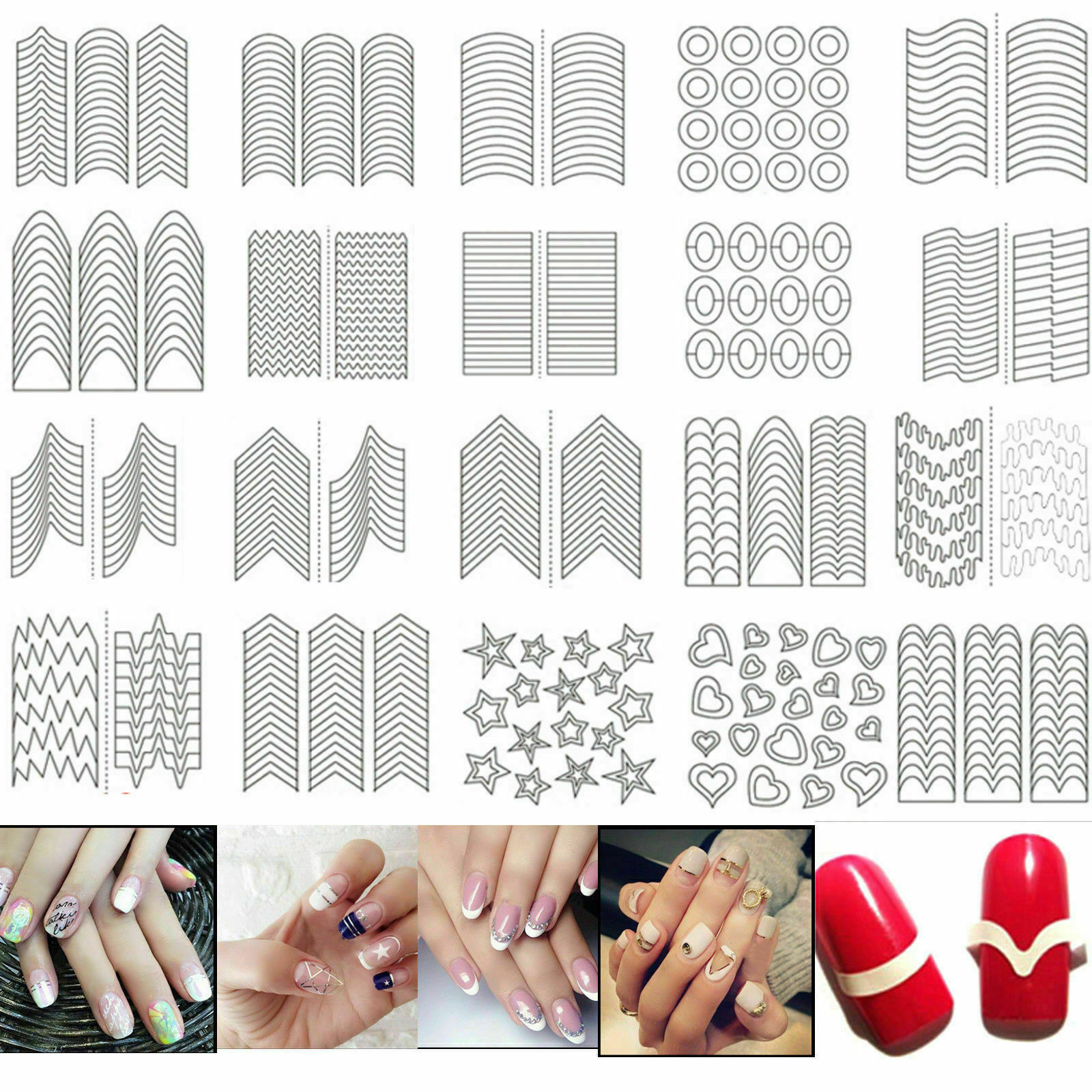 5 Pack / Set French Manicure Nail Art Tips Form Guide Sticker DIY Stencil USA