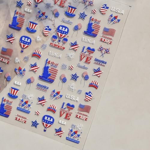 4th of July 5D Nail Art Stickers Decals Red Blue White American Flag Style-42