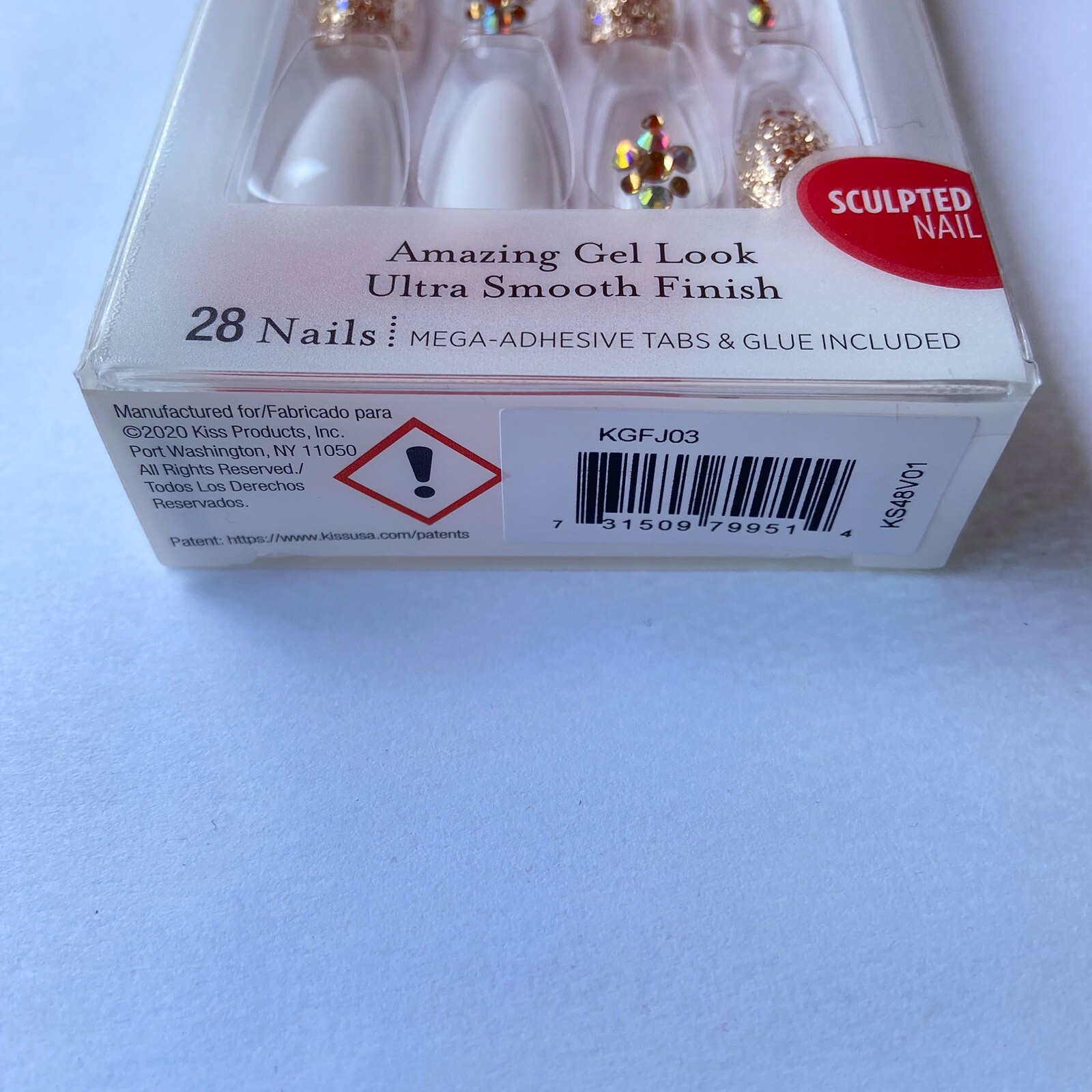 NEW Kiss Nails Jelly Fantasy Press or Glue Manicure Long Coffin White Clear Gold