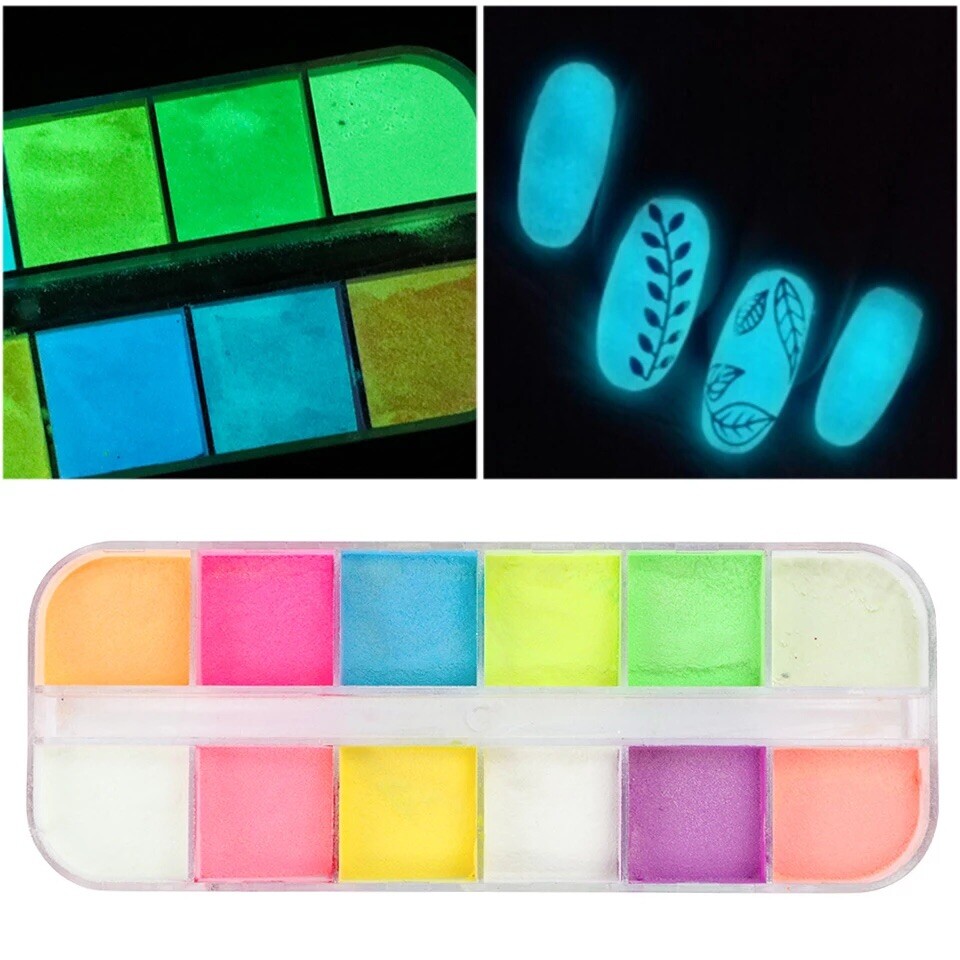 12 Colors Acrylic Luminous Fluorescent Powder Glow In the Dark Nail Art Pigment