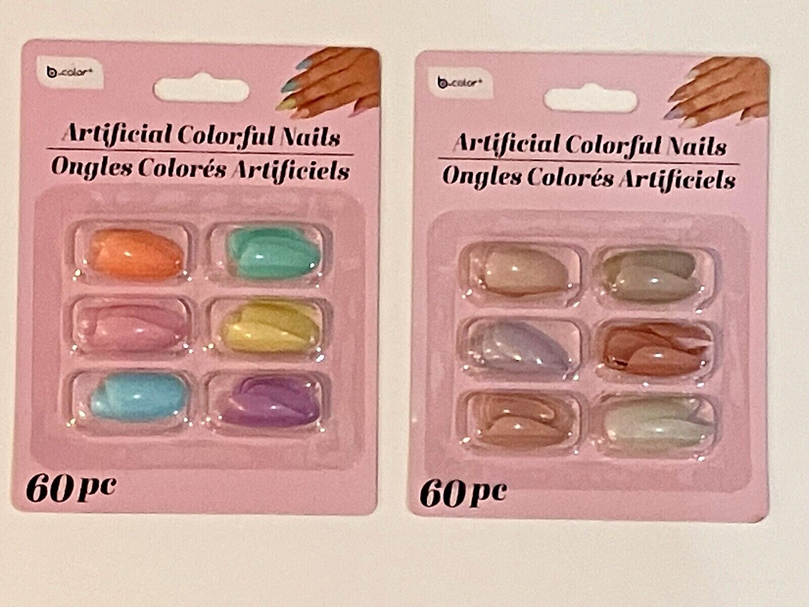 Summer Bright Colorful Artificial Nails 60 pcs! Earth Tone Colors, Mostly Pinks