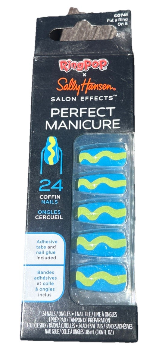 Sally Hansen Press-On Coffin Nails Blue Green 24 Count Full Cover Glue Included