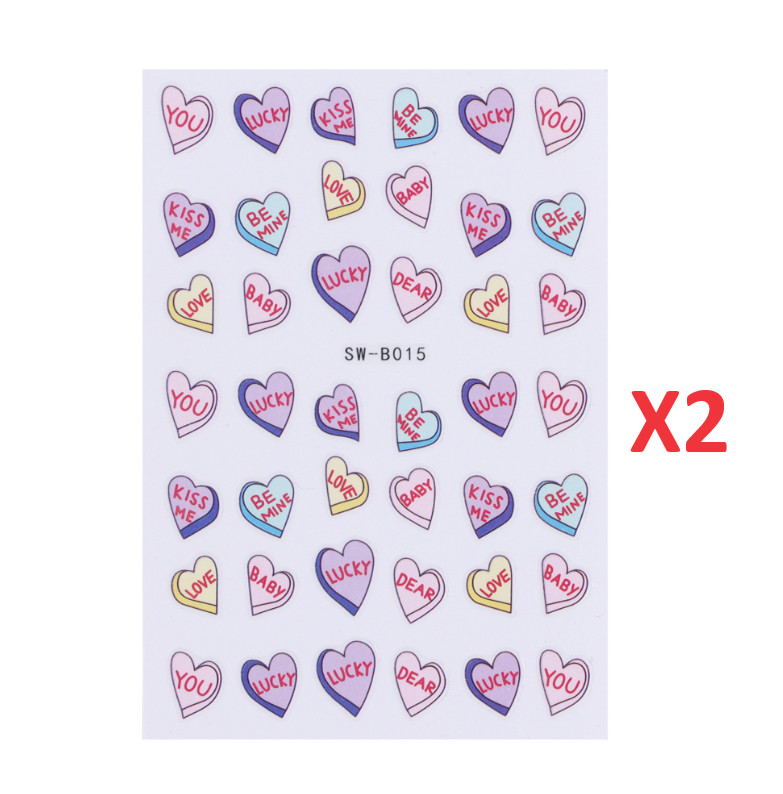 2Pcs Heart Lover Valentine’s Day 3D Nail Stickers Letters Lucky Kiss Me DIY NH4