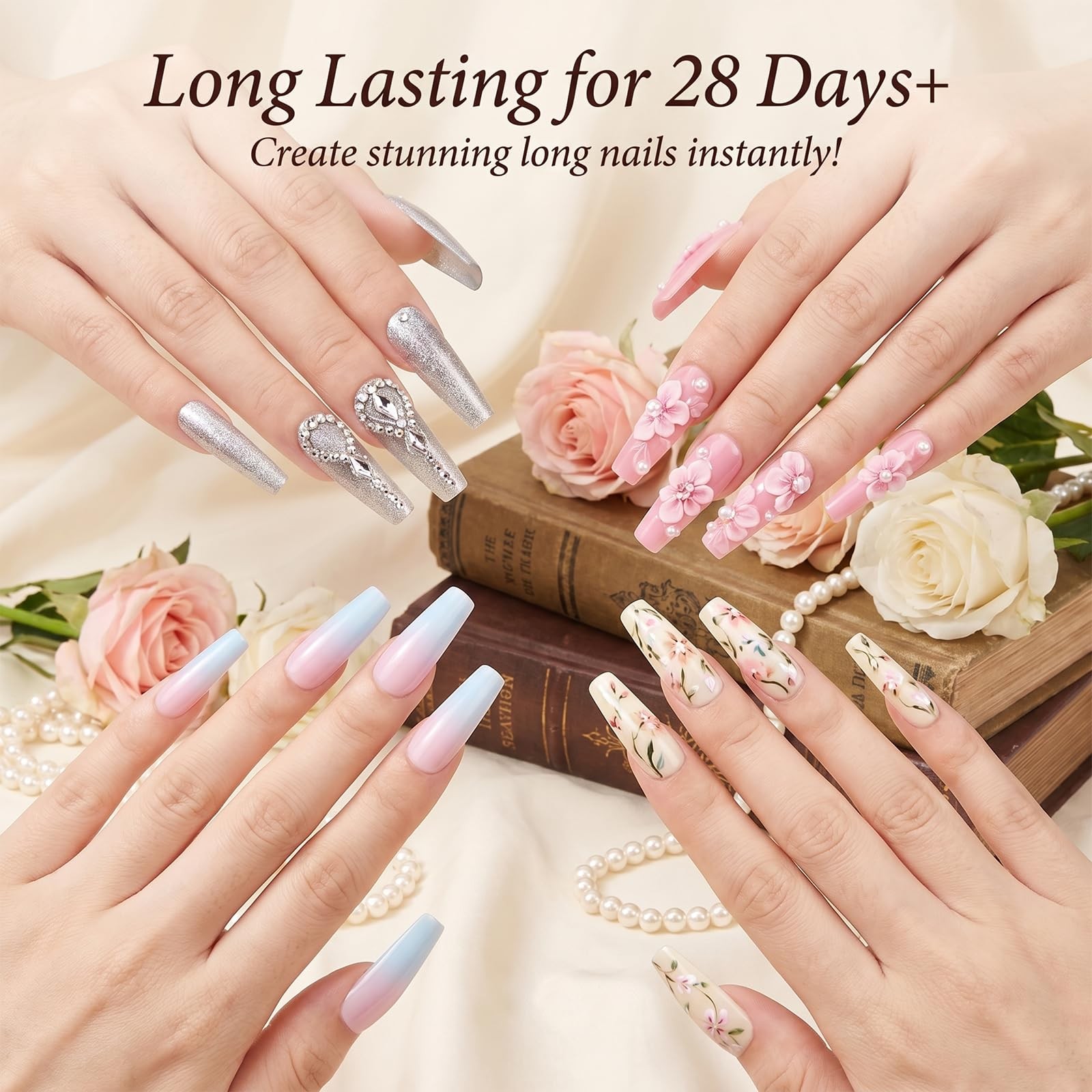 240PCS Long Square Nail Tips, 12 sizes Pre Shaped Full Cover Curve Nail Tips,…