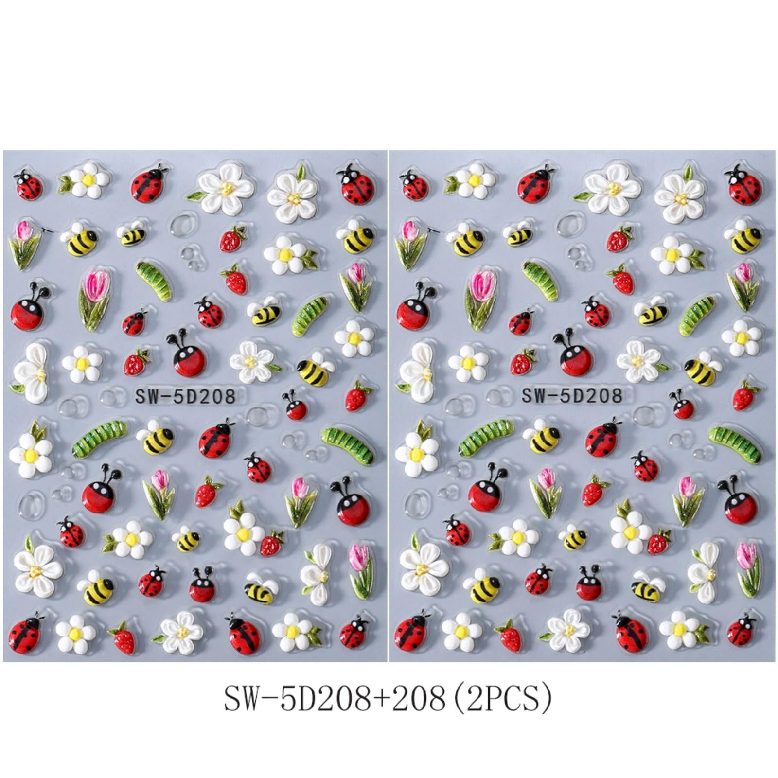 Spring Nail Art Stickers 5D Embossed Flower Nail Deals Bee Floral Ladybug Str…