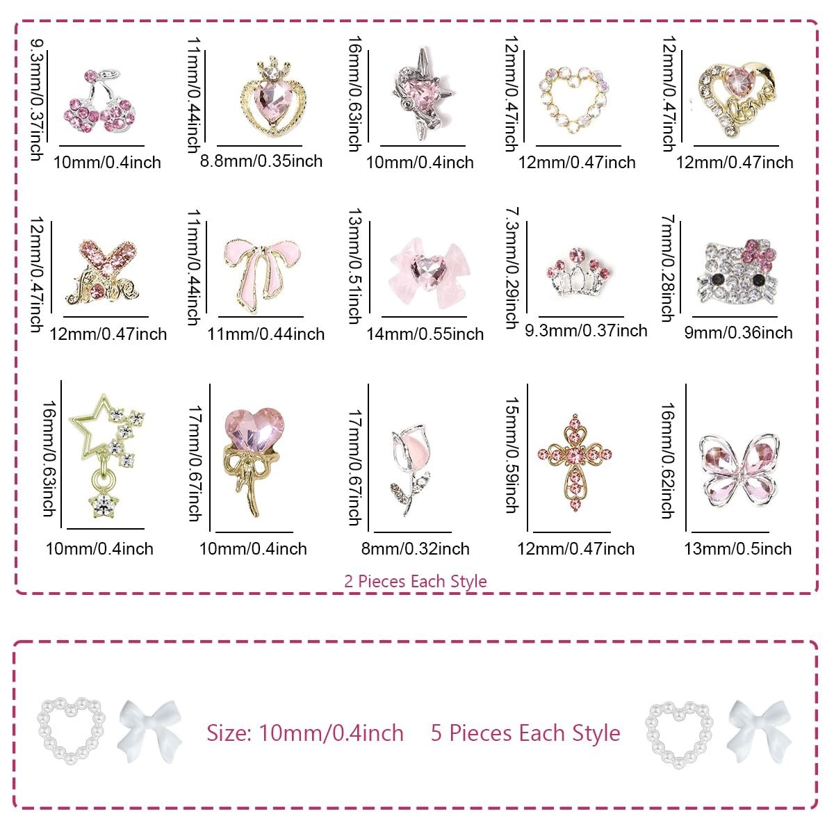 Dazzling 40PCS Rhinestone Nail Charms in Y2K Pink Gold – Perfect for DIY Crafts