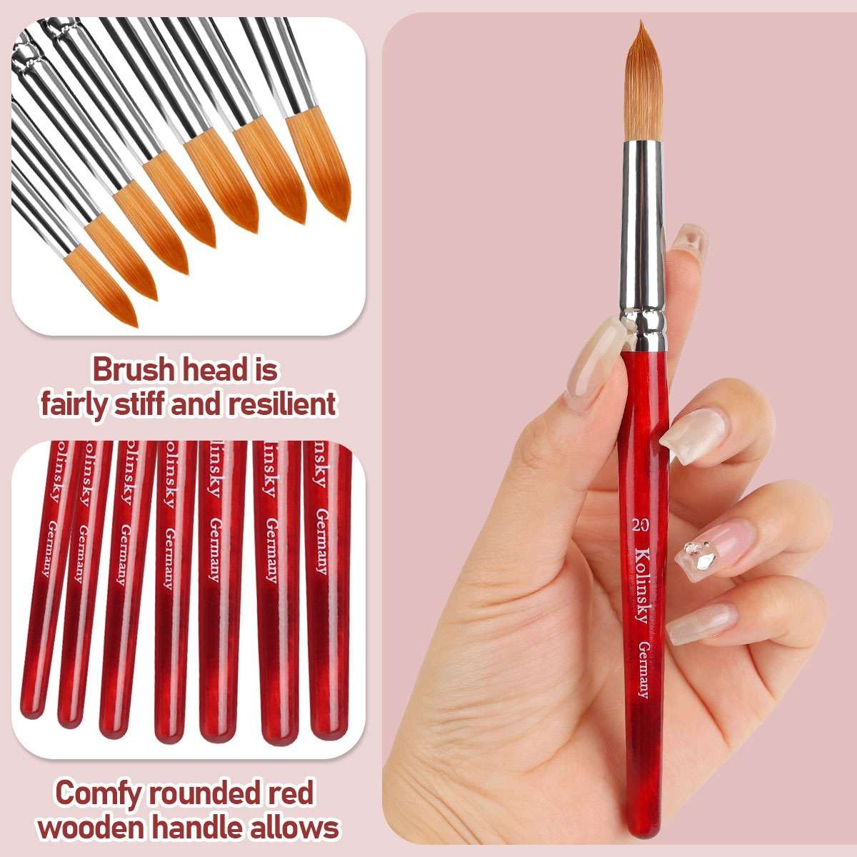Kolinsky Sable Brush Nail #8-22 Nail Art Brush Red Wood Handle Manicure Tool