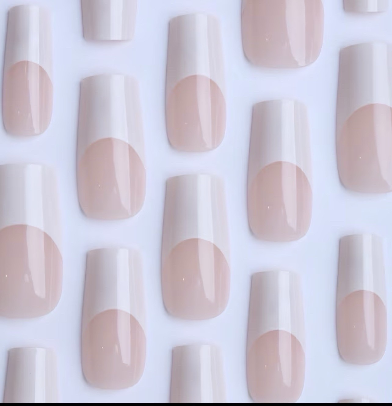 French Tip Press-On Nails Full Cover Pre-Designed Long Square White Nude Set
