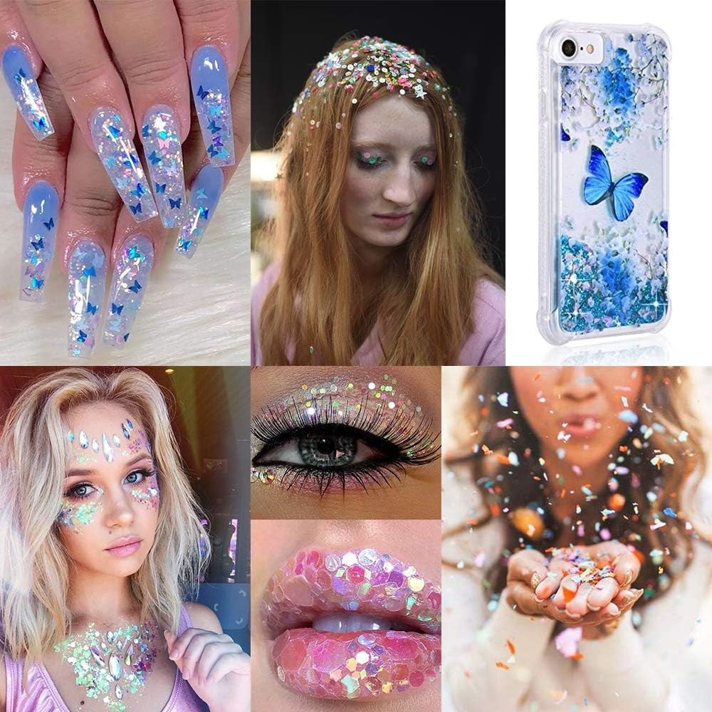 24 Color/Set 3D Butterfly Nail Glitter Sequins, Laser Butterfly Nail Sequin Fla