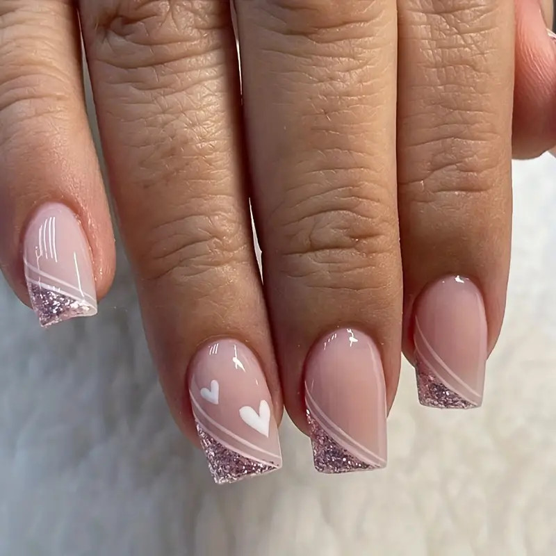 24pcs Glossy Pink Acrylic French Tip Press On Nails – Full Cover False Nails
