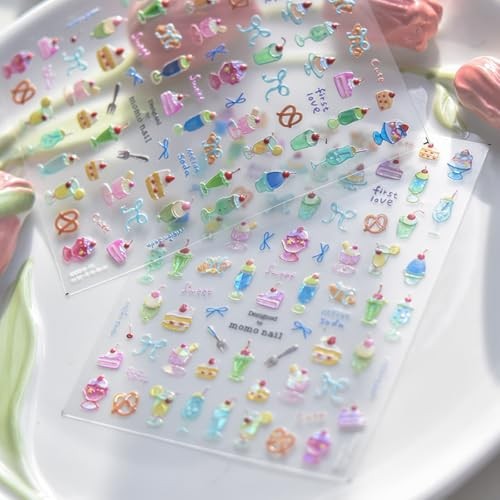Summer Nail Art Stickers Decals Cherry Cake 5D Embossed Jelly Nail style8
