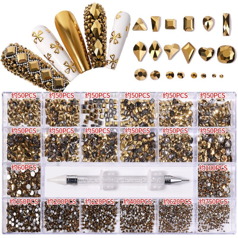 Nail Art Rhinestones Kit 3D Alloy Gems Crystal Nail Art Decorations Diamonds DIY