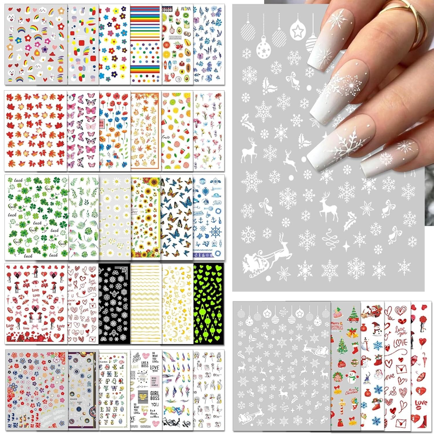 IDDFEVE 36 Sheets Varied Nail Art Stickers, All Holiday Variety Pack Seasonal
