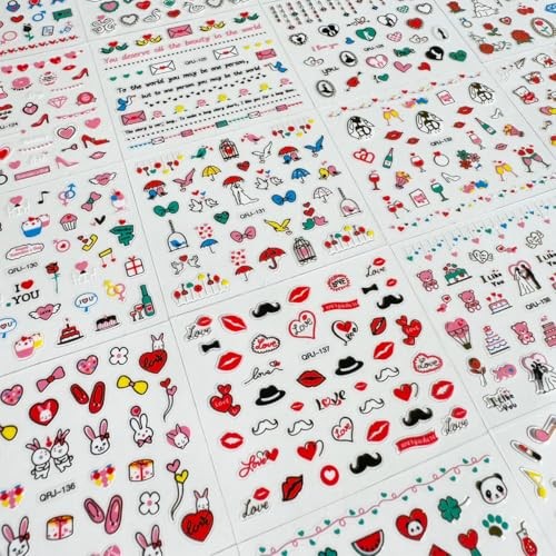 30 Sheets Valentine’s Day Nail Stickers 3D Embossed Red Love Heart Nail Style-3