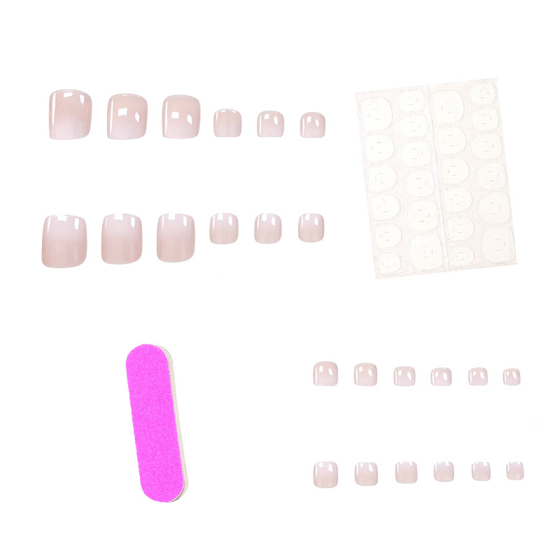 48 Pcs Nude Gradient Short Square Toe Press on Nails, Soft Vacation Fake Nails